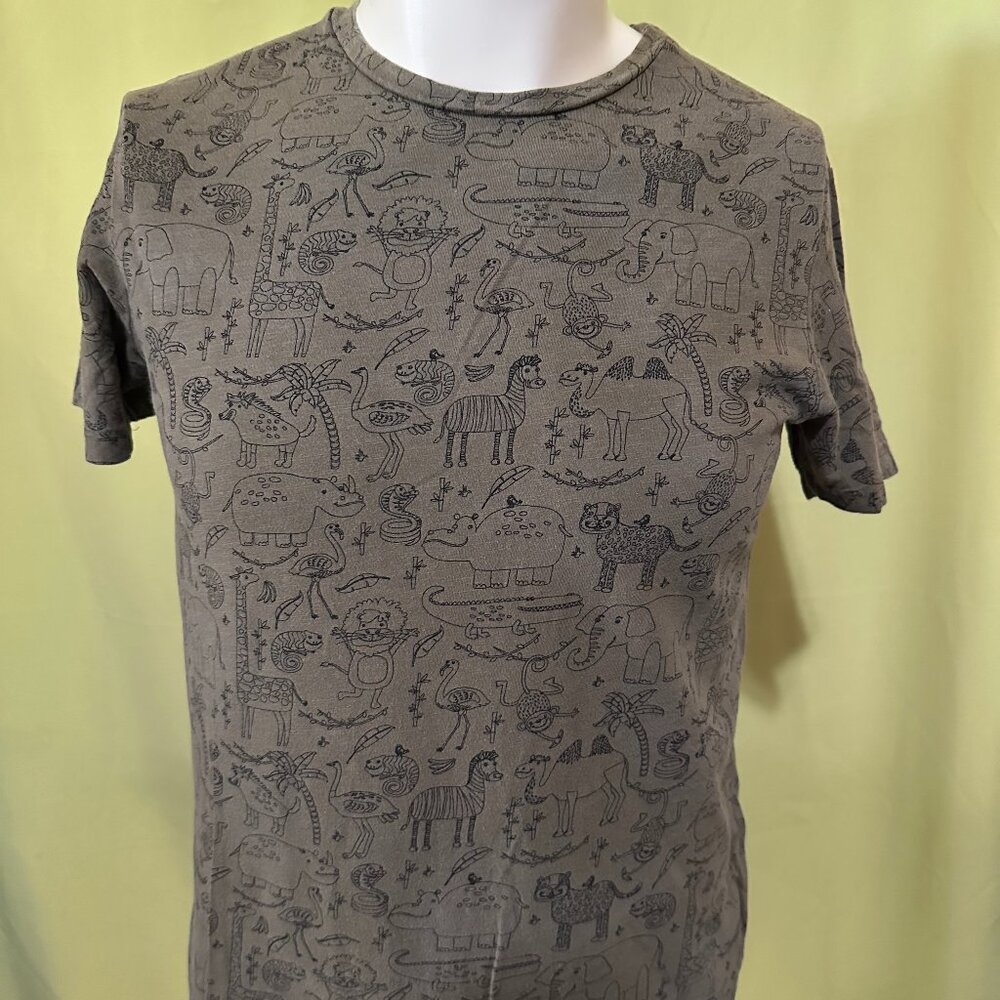 Bershka Animal Print Graphic Men's Green T Shirt Medium Elephant Dog Cat Horse